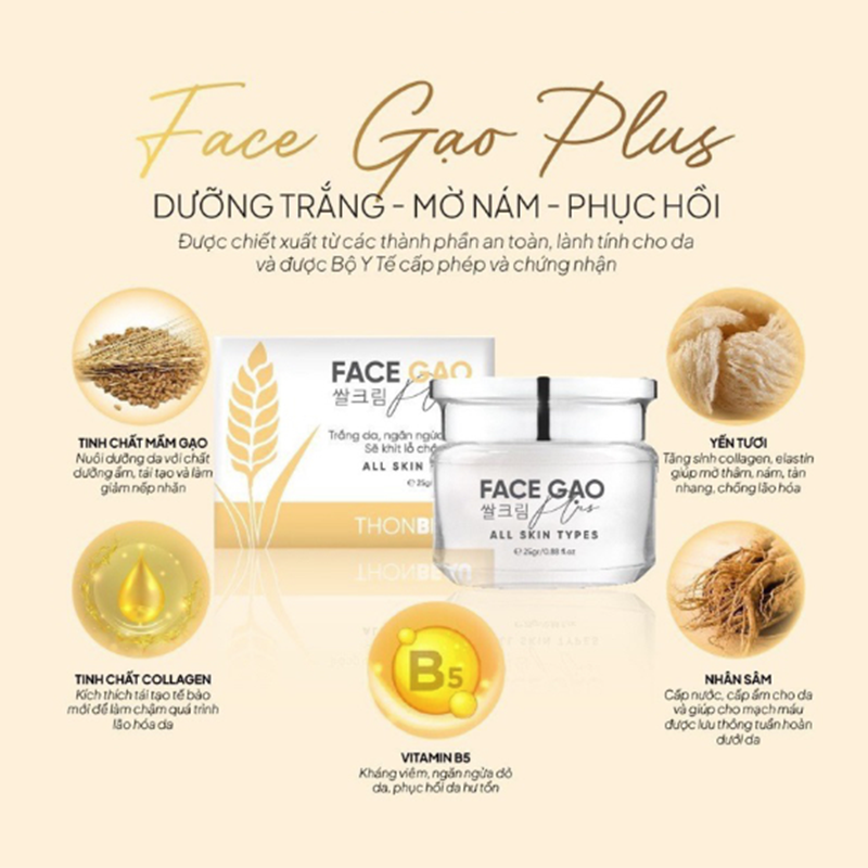 Kem Face Gạo Thonbeau 25g, giúp da trắng hồng, mịn màng và căng bóng