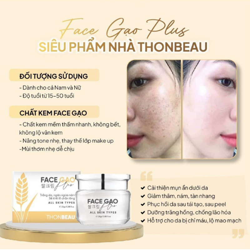 Kem Face Gạo Thonbeau 25g, giúp da trắng hồng, mịn màng và căng bóng