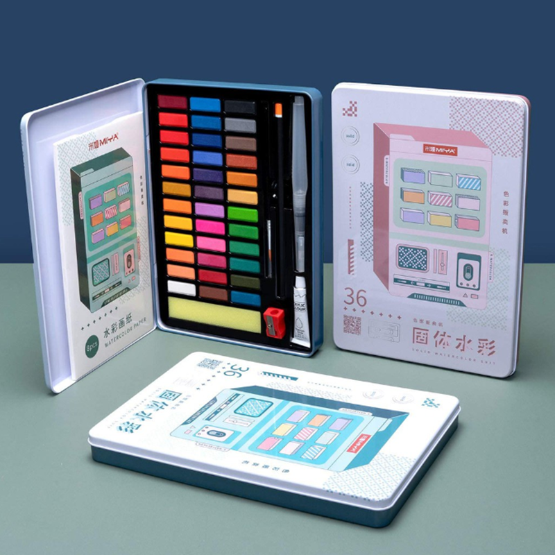 Hộp Màu Himi 36 Màu Hộp Thiếc Xanh, Gam màu tươi sáng, Khả năng pha trộn và loang màu hoàn hảo