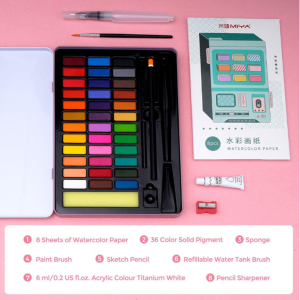 Hộp Màu Himi 36 Màu Hộp Thiếc Xanh, Gam màu tươi sáng, Khả năng pha trộn và loang màu hoàn hảo