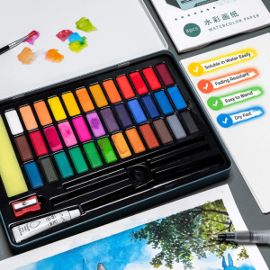 Hộp Màu Himi 36 Màu Hộp Thiếc Xanh, Gam màu tươi sáng, Khả năng pha trộn và loang màu hoàn hảo