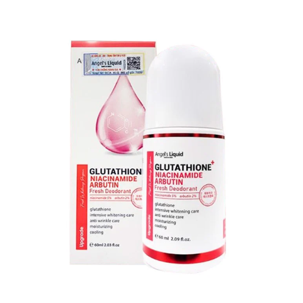 Lăn Khử Mùi Angel's Liquid Glutathione+ Niacinamide Arbutin Cooling Fresh Deodorant 60ml, giúp khử mùi, làm trắng da vùng cánh tay