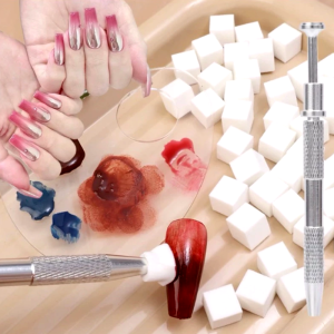 Hộp Mút Dặm Kèm Kẹp Gấp Ombre, Dùng Trang Trí Móng Nail