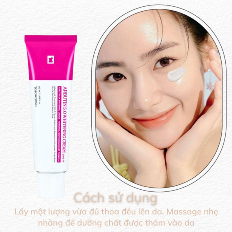 Kem Dưỡng Arbutin 5.0 Whitening Cream 5% Tosowoong 50ml, cải thiện da sạm màu, giúp da sáng mịn
