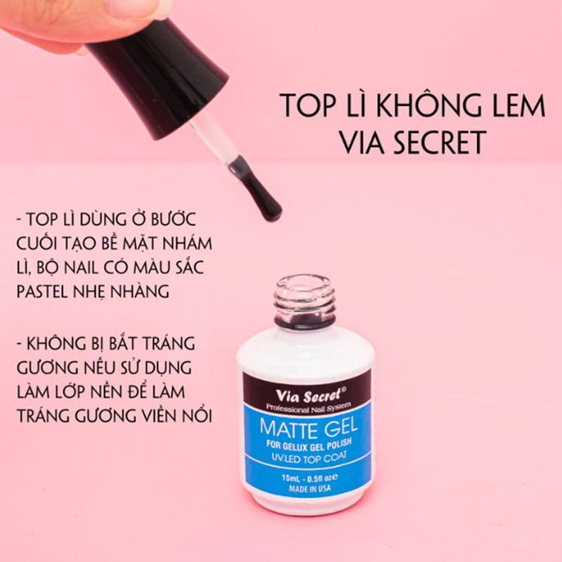 Top Lì Không Lem Via Secret Matte Gel 15ml