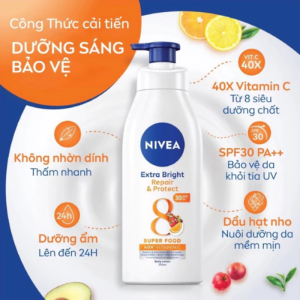 Sữa Dưỡng Thể Hỗ Trợ Dưỡng Trắng Da Ban Ngày & Đêm Nivea Extra Bright Body Serum