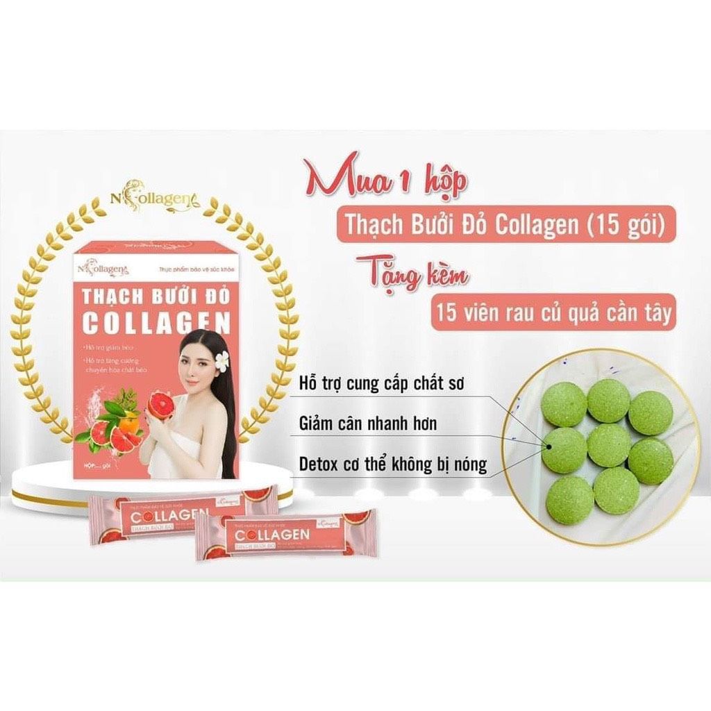 Thạch Bưởi Giảm Cân N-collagen Hộp 15 Gói Kèm Detox