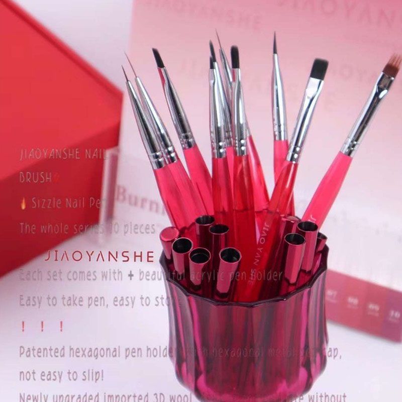 Bộ Cọ Nail Jiao Yan She Cán Hồng 10 Cây