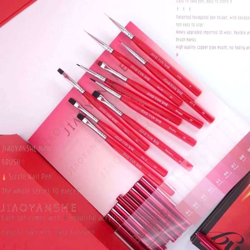 Bộ Cọ Nail Jiao Yan She Cán Hồng 10 Cây